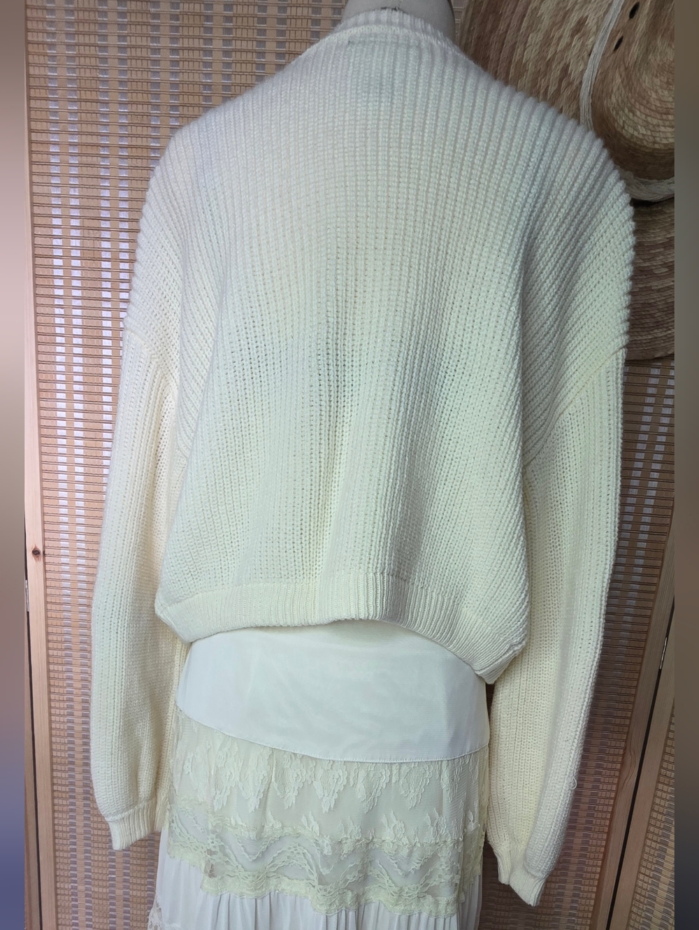 Ivory Chunky Knit Sunflower Button Up Cardigan Sweater with Ghost Bee "Boo-Bees" - Picture 3 of 8